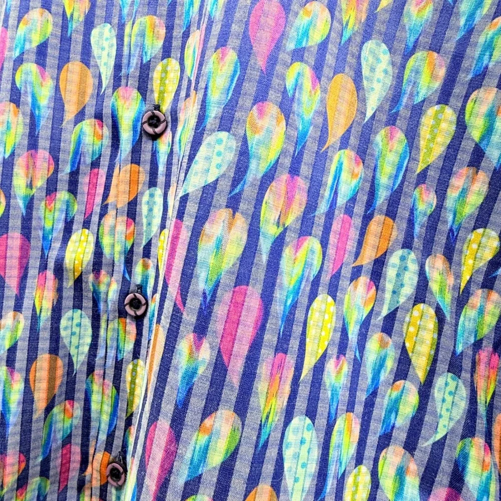 Luchiano Visconti Mens‎ Blue Paisley Print Long Sleeve Button Up Shirt Lg